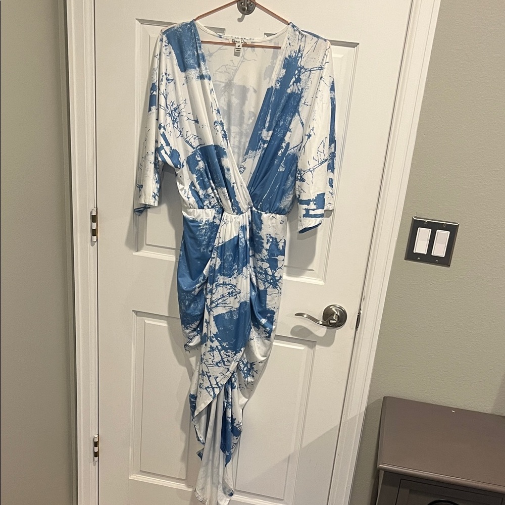 Asymmetrical Blue and White Dress